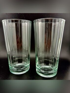 KIG Indonesia ribbed clear glass highball tumbler. Vintage 12oz
